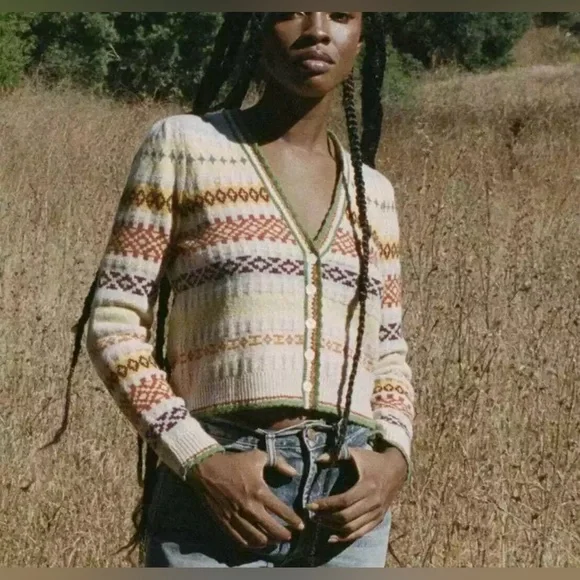 DÔEN Alba Fair Isle cashmere cardigan Sz. Large - Picture 2 of 5